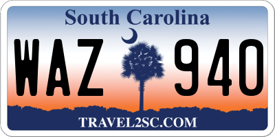 SC license plate WAZ940