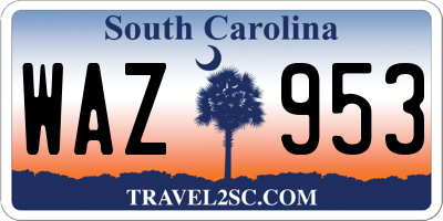SC license plate WAZ953