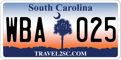 SC license plate WBA025