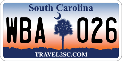 SC license plate WBA026