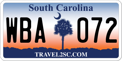 SC license plate WBA072