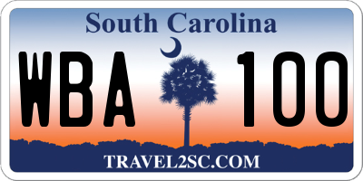 SC license plate WBA100