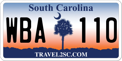 SC license plate WBA110