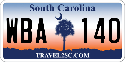 SC license plate WBA140