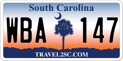 SC license plate WBA147