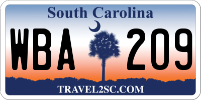 SC license plate WBA209