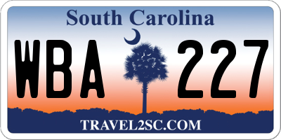 SC license plate WBA227