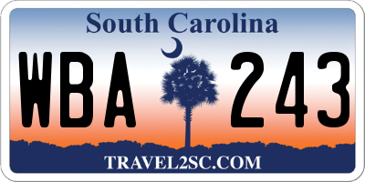 SC license plate WBA243
