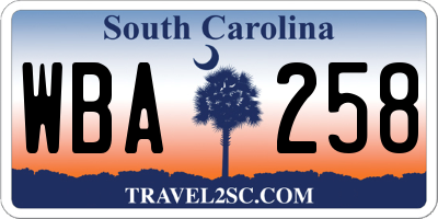 SC license plate WBA258