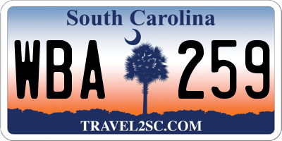 SC license plate WBA259