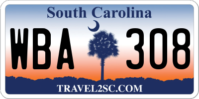 SC license plate WBA308