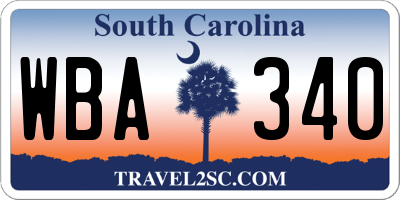 SC license plate WBA340