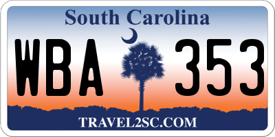 SC license plate WBA353