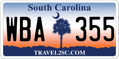SC license plate WBA355