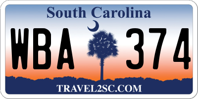 SC license plate WBA374