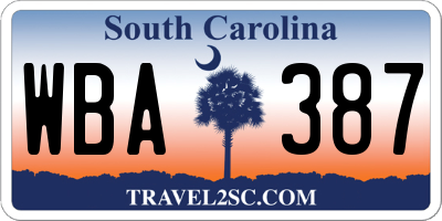 SC license plate WBA387