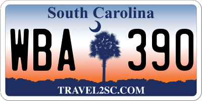 SC license plate WBA390
