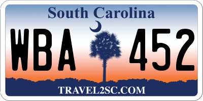 SC license plate WBA452