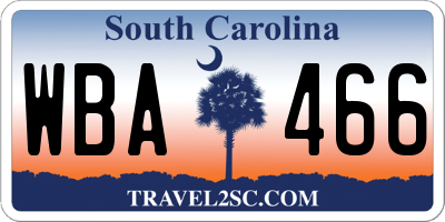 SC license plate WBA466