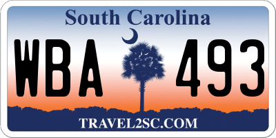 SC license plate WBA493