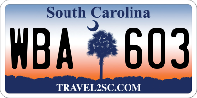 SC license plate WBA603