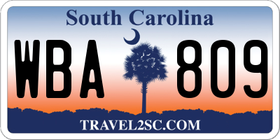 SC license plate WBA809