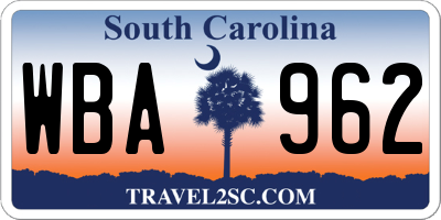 SC license plate WBA962