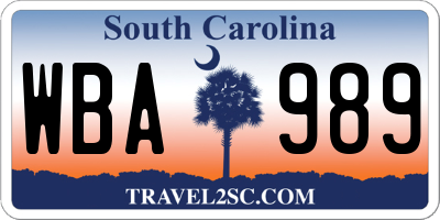 SC license plate WBA989