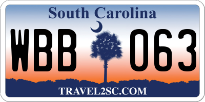 SC license plate WBB063