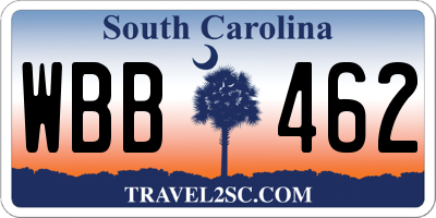 SC license plate WBB462