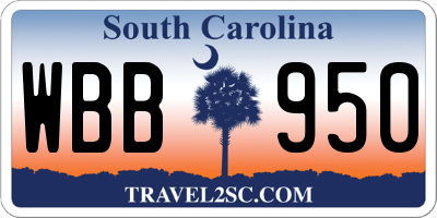 SC license plate WBB950