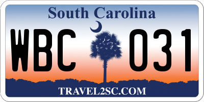 SC license plate WBC031
