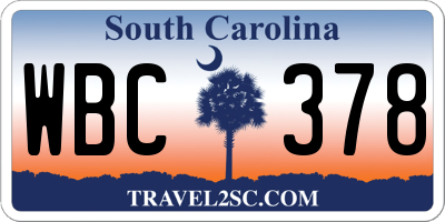 SC license plate WBC378