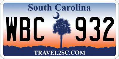 SC license plate WBC932