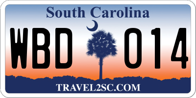 SC license plate WBD014
