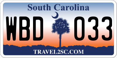 SC license plate WBD033