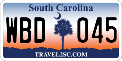 SC license plate WBD045