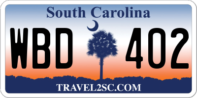 SC license plate WBD402