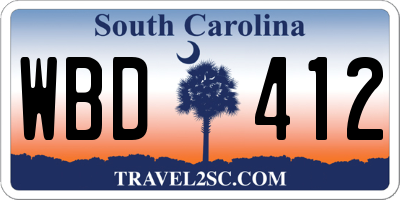SC license plate WBD412