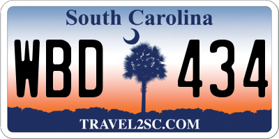 SC license plate WBD434