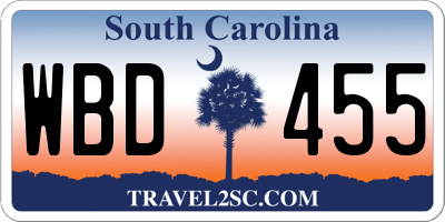 SC license plate WBD455