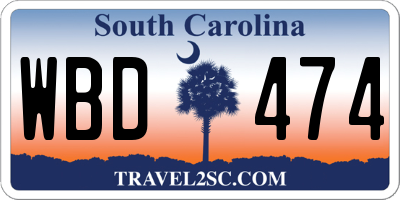 SC license plate WBD474