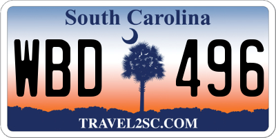 SC license plate WBD496