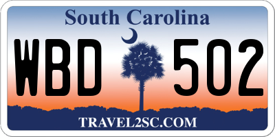 SC license plate WBD502