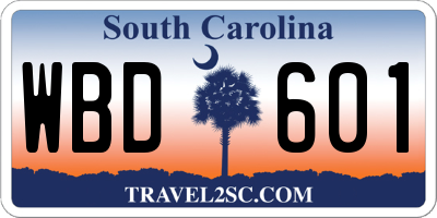 SC license plate WBD601