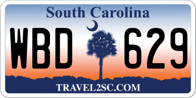 SC license plate WBD629