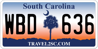 SC license plate WBD636