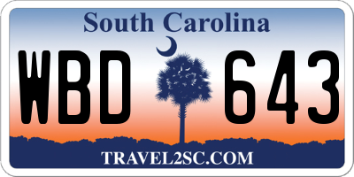 SC license plate WBD643