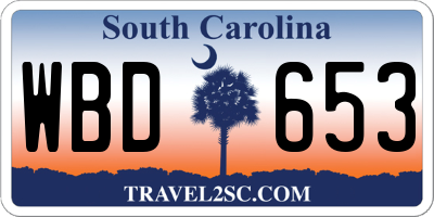 SC license plate WBD653