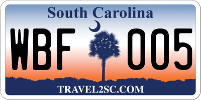 SC license plate WBF005